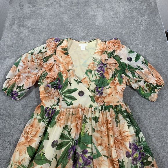 H&M Floral Ruffle Colorful Fit & Flare Dress Size Small Women’s - Picture 2 of 16